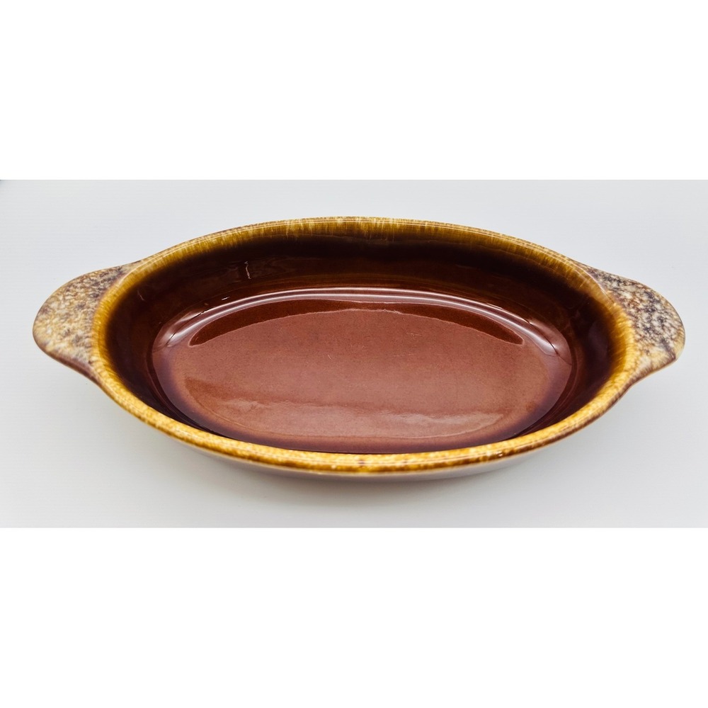 Hull Mirror Brown Drip Glaze Oval Casserole Dish 10.5" Vintage Oven Proof USA